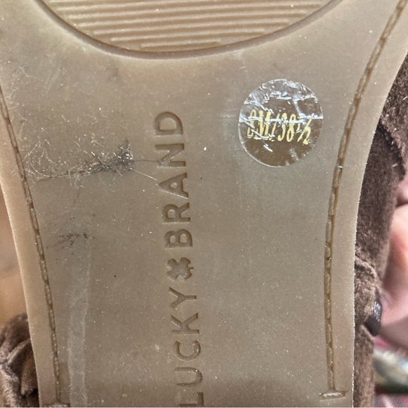 LUCKY BRAND Sz 8 LK-Enitha  Faux Suede Buckle Harness Stacked Heels Booties - Picture 10 of 12